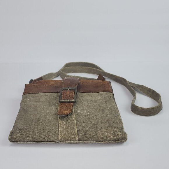 Mona B Unisex Crossbody Brown Canvas With Leather Accents - Picture 5 of 8